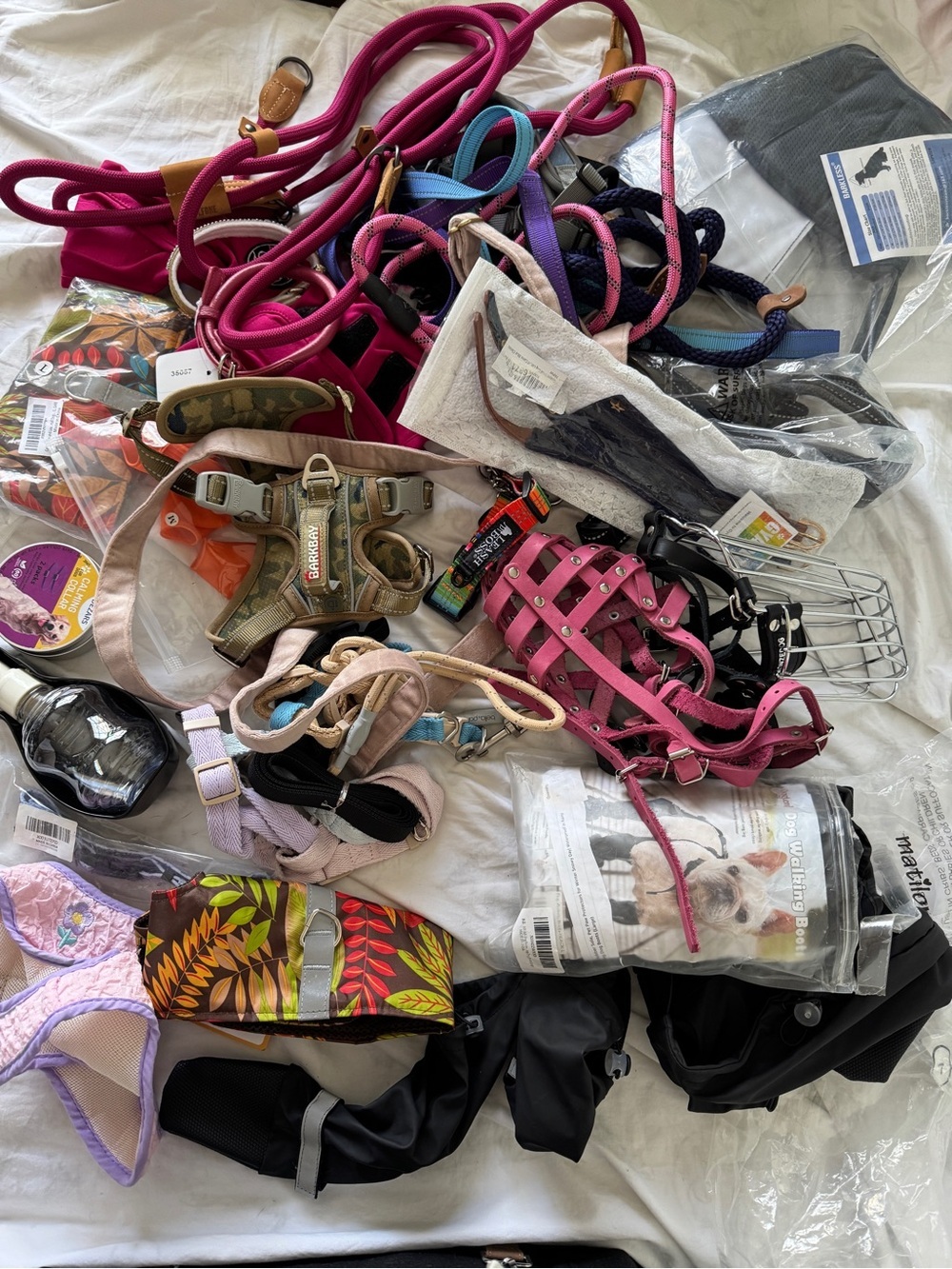 Huge Dog Pet Accessories Lot Harnesses Leashes Muzzles and More